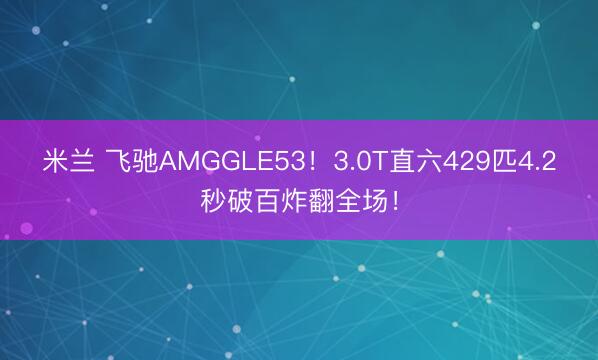 米兰 飞驰AMGGLE53!3.0T直六429匹4.2秒破百炸翻全场!